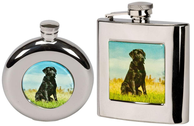 Bisley 6oz Square Labrador Flask in Presentation Box by Bisley