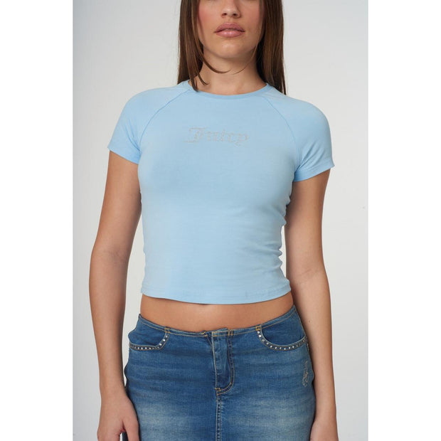 Juicy Couture Shrunken Diamante T-Shirt Powder Blue