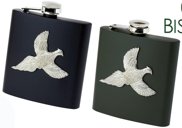 Bisley Â¬ Hip Flask Black Metal Pheasant in Presentation Box