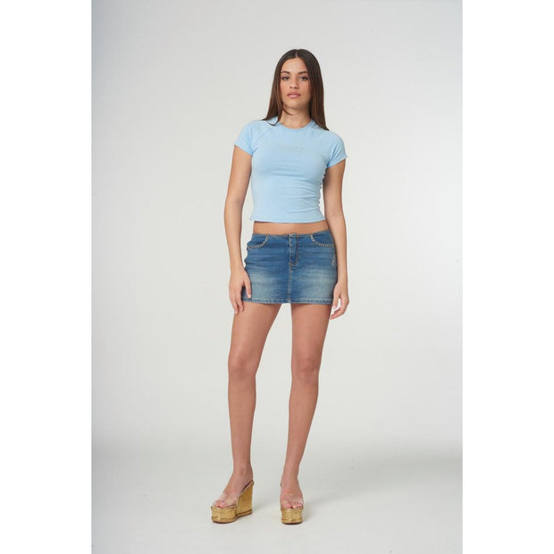 Juicy Couture Shrunken Diamante T-Shirt Powder Blue