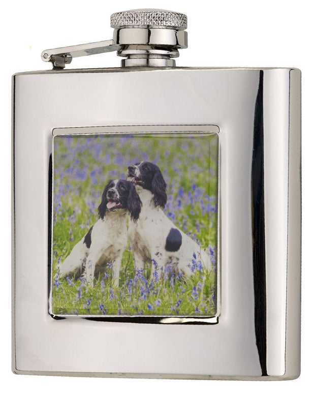 Bisley 6oz Square Spaniels Flask in Presentation Box by Bisley