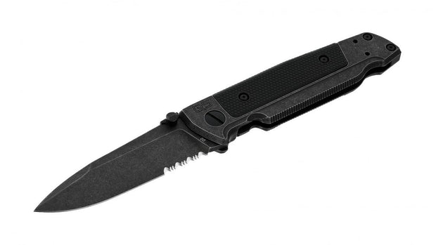 Bisley 5.0872 Q5 Steel Frame Folder Blackwash Serrated Knife Walther