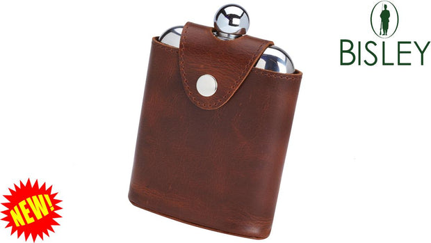 Bisley 6oz Hip Flask in Leather Pouch with Popper by Bisley