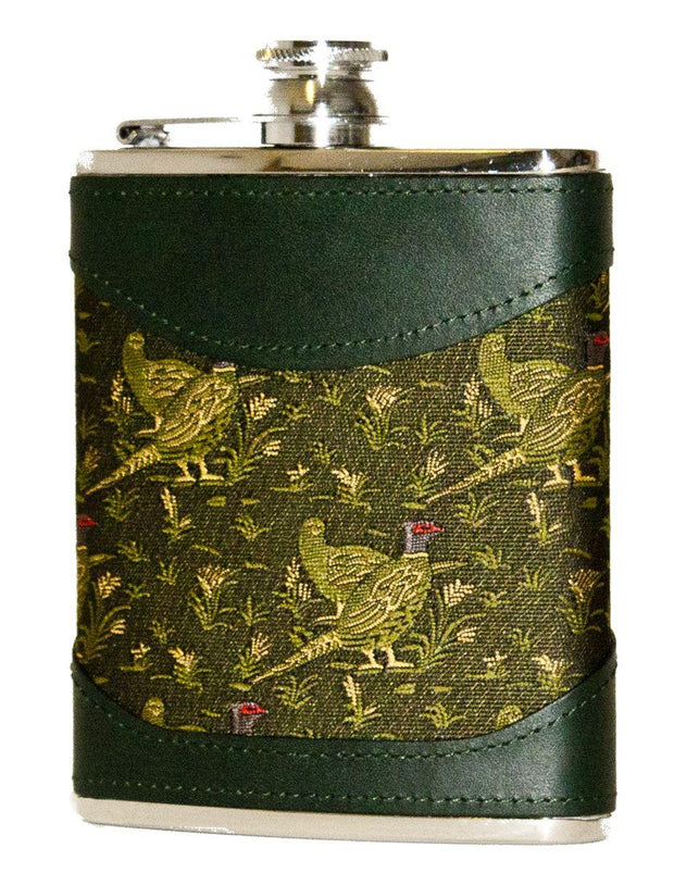 Bisley 6oz Green Pheasant Fabric & Leather Flask by Bisley