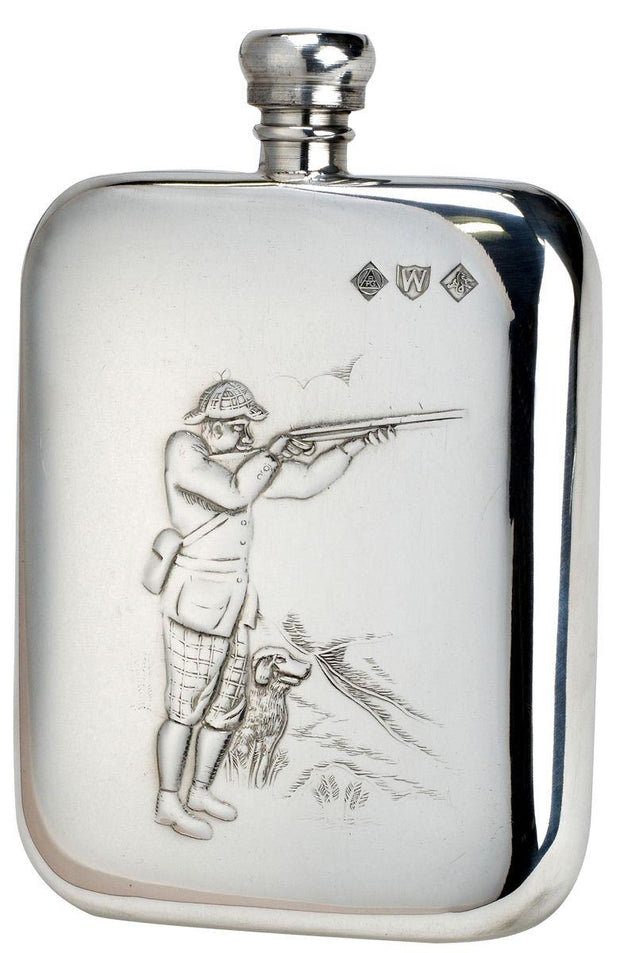 Bisley 6oz Shooter & Dog Pewter Rounded Flask